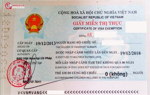 Giấy miễn thị thực 05 năm